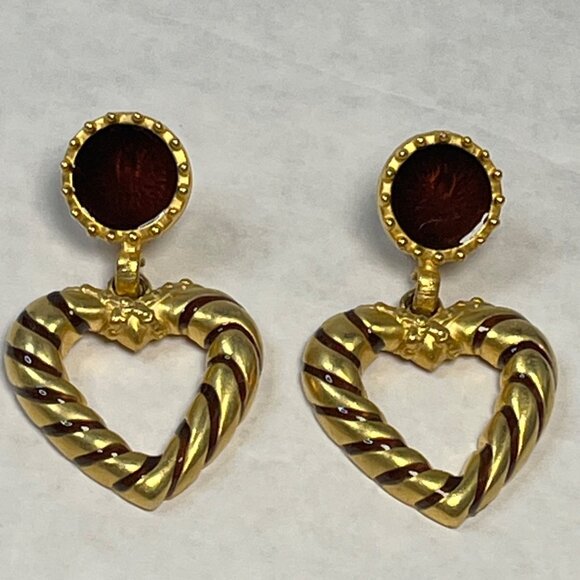 Vintage Gold-Tone Heart-Shaped Drop Earrings - Picture 1 of 4